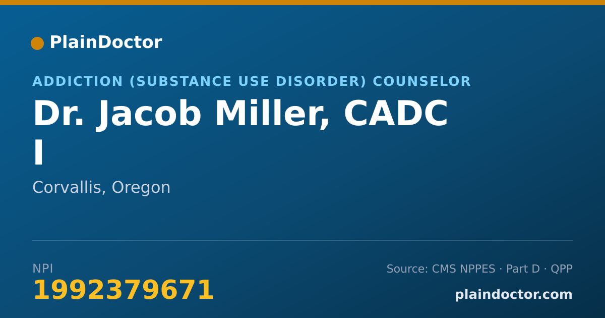 Shareable card for Jacob Miller, CADC I - Addiction (Substance Use Disorder) Counselor, Corvallis, OR