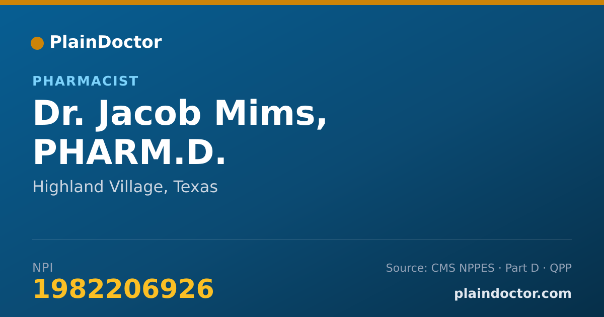 Shareable card for Jacob Mims, PHARM.D. - Pharmacist, Highland Village, TX