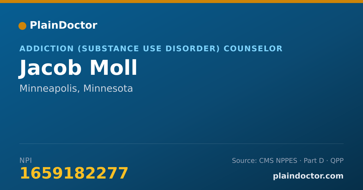 Shareable card for Jacob Moll - Addiction (Substance Use Disorder) Counselor, Minneapolis, MN