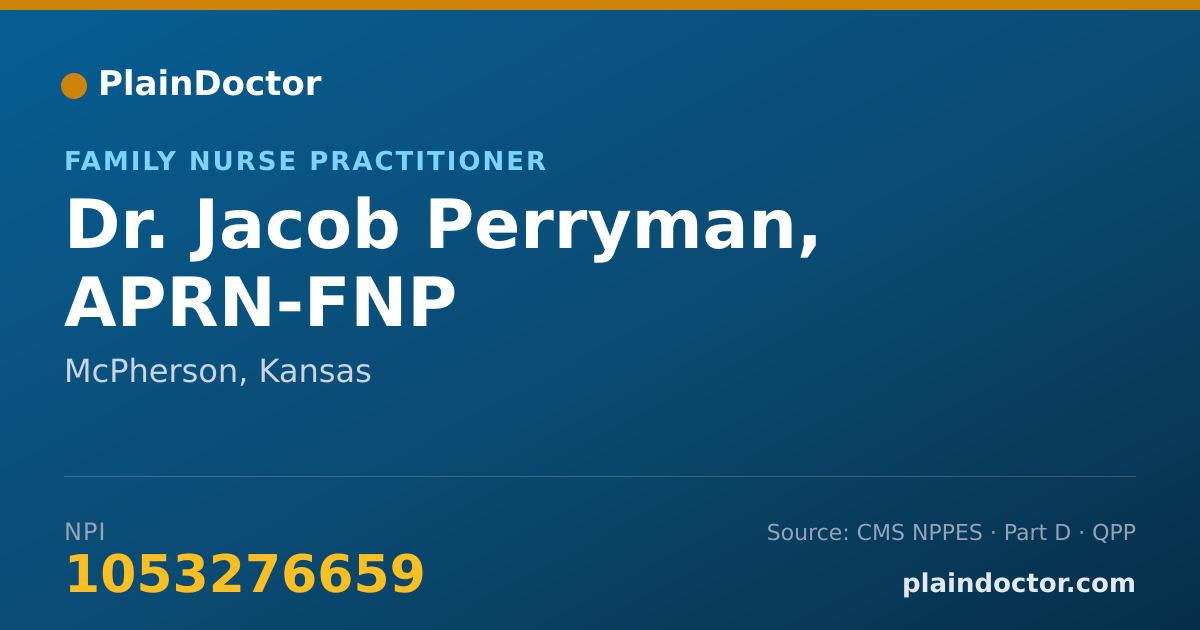 Shareable card for Jacob Perryman, APRN-FNP - Family Nurse Practitioner, McPherson, KS