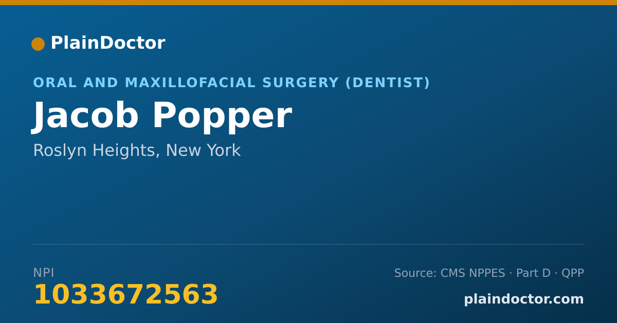 Shareable card for Jacob Popper - Oral and Maxillofacial Surgery (Dentist), Roslyn Heights, NY