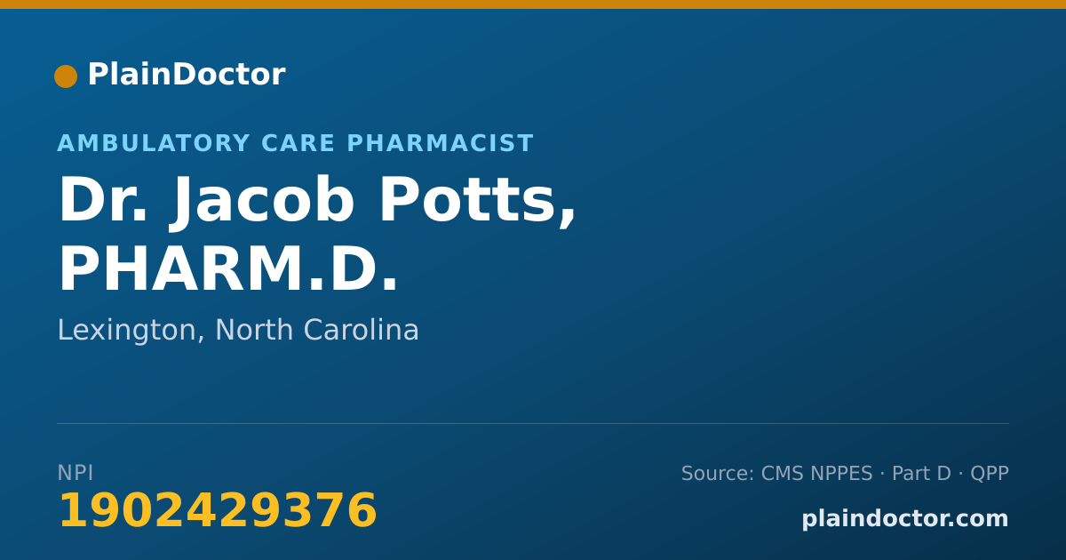Shareable card for Jacob Potts, PHARM.D. - Pharmacist, Lexington, NC