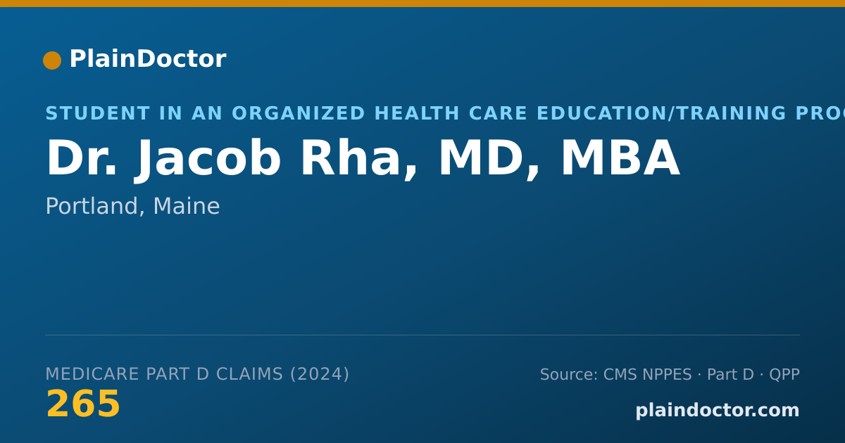 Shareable card for Jacob Rha, MD, MBA - Student in an Organized Health Care Education/Training Program, Portland, ME