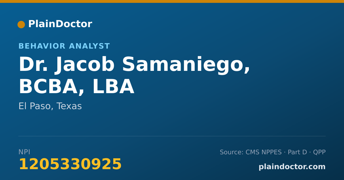 Shareable card for Jacob Samaniego, BCBA, LBA - Behavior Analyst, El Paso, TX