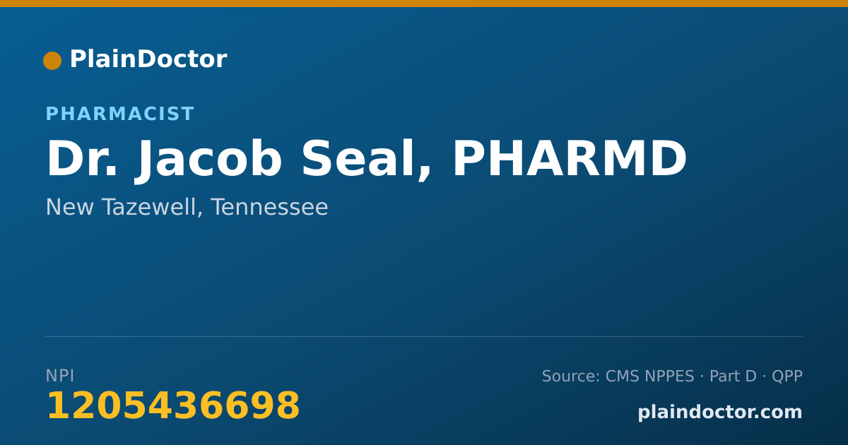 Shareable card for Jacob Seal, PHARMD - Pharmacist, New Tazewell, TN