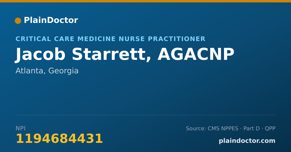 Shareable card for Jacob Starrett, AGACNP - Critical Care Medicine Nurse Practitioner, Atlanta, GA
