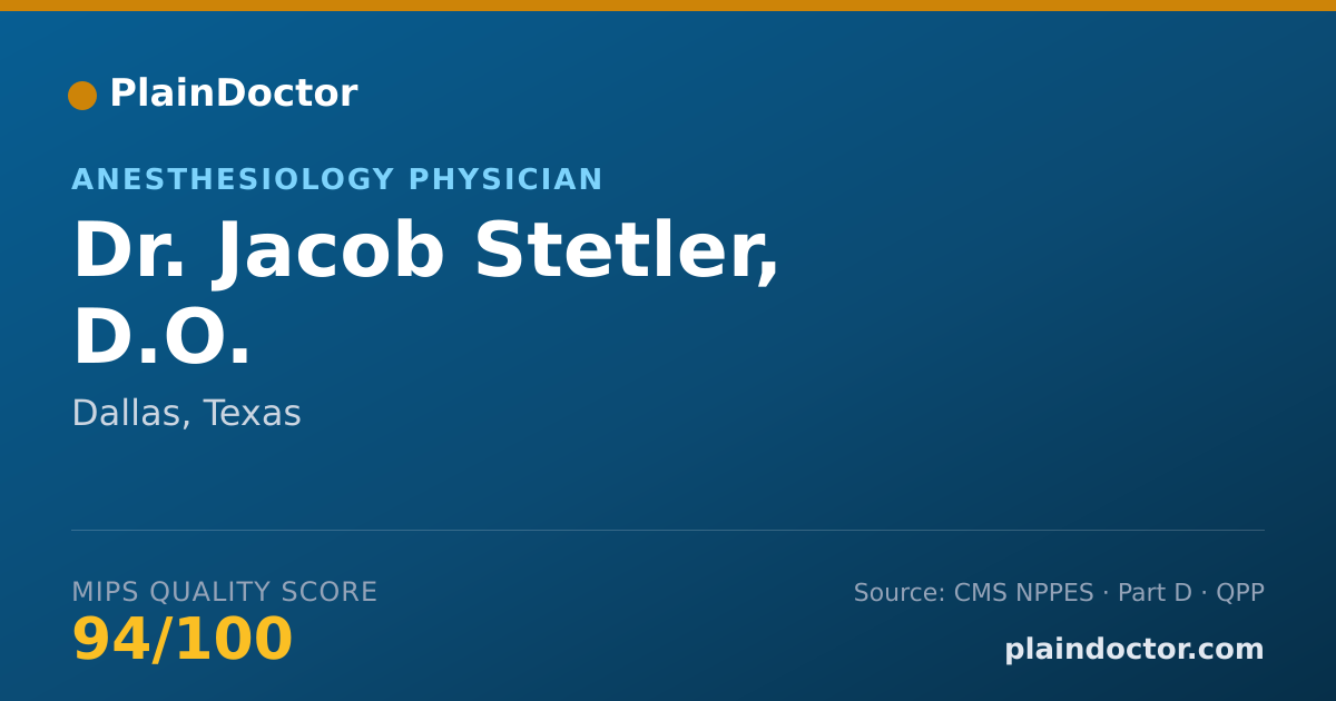 Shareable card for Jacob Stetler, D.O. - Anesthesiology Physician, Dallas, TX