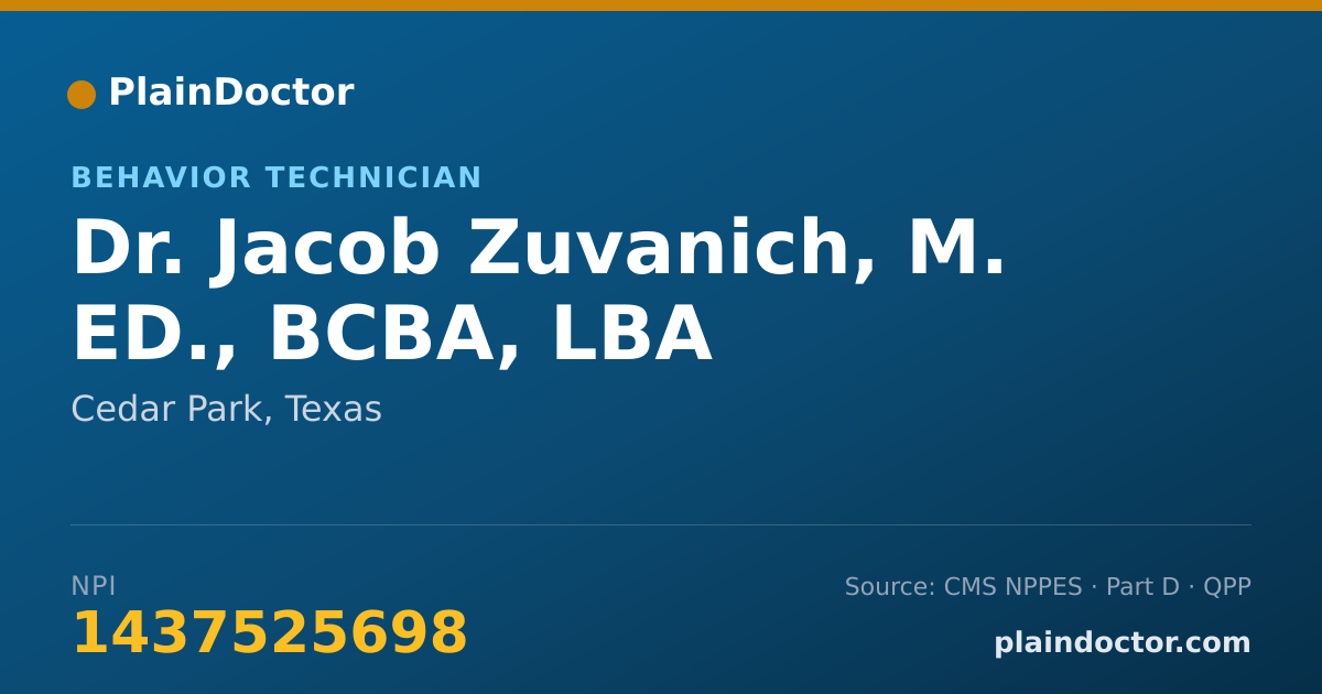 Shareable card for Jacob Zuvanich, M. ED., BCBA, LBA - Behavior Technician, Cedar Park, TX