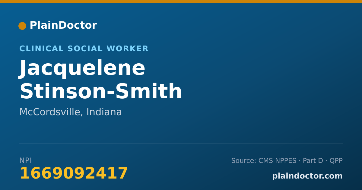 Shareable card for Jacquelene Stinson-Smith - Clinical Social Worker, McCordsville, IN