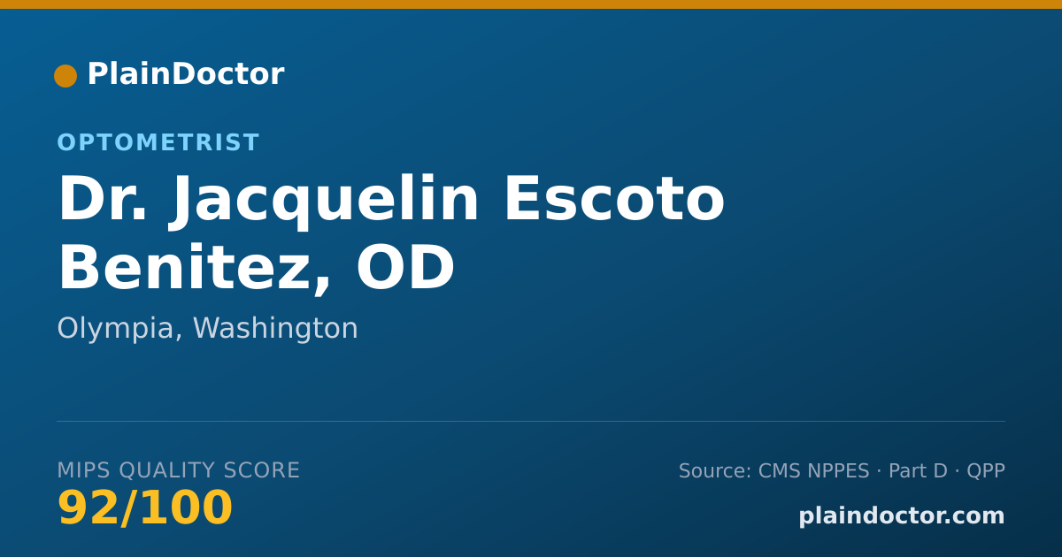Shareable card for Jacquelin Escoto Benitez, OD - Optometrist, Olympia, WA