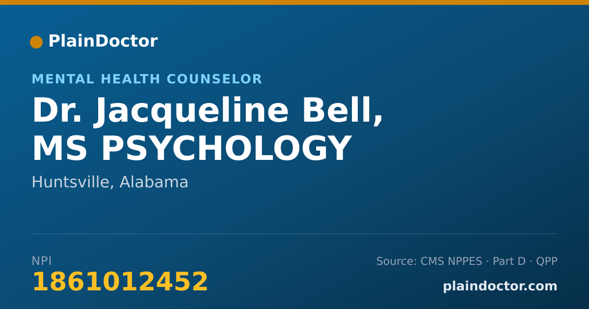 Shareable card for Jacqueline Bell, MS PSYCHOLOGY - Mental Health Counselor, Huntsville, AL