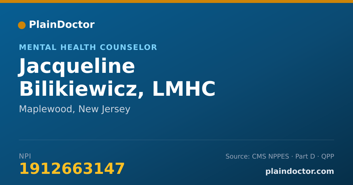 Shareable card for Jacqueline Bilikiewicz, LMHC - Mental Health Counselor, Maplewood, NJ