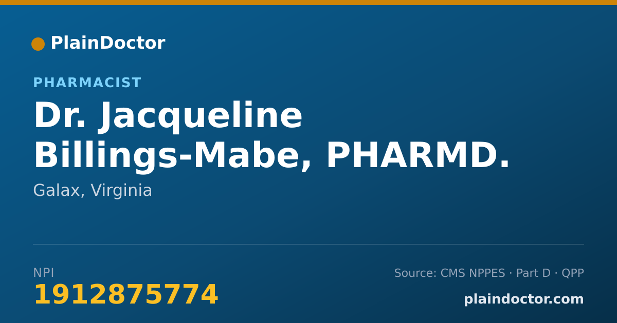 Shareable card for Jacqueline Billings-Mabe, PHARMD. - Pharmacist, Galax, VA