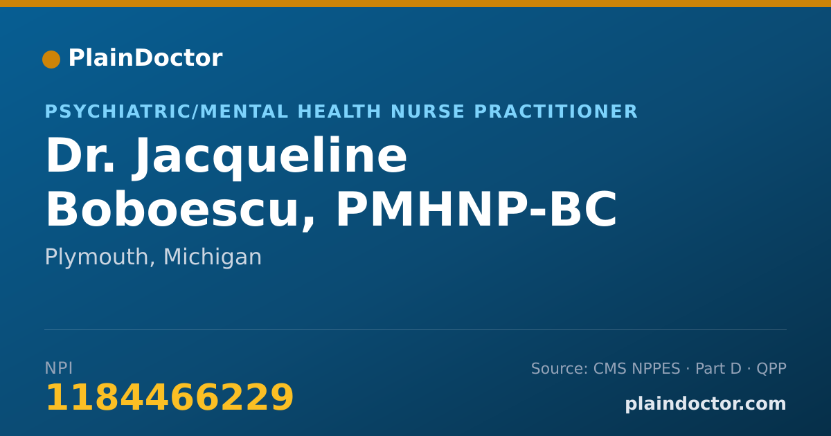 Shareable card for Jacqueline Boboescu, PMHNP-BC - Psychiatric/Mental Health Nurse Practitioner, Plymouth, MI