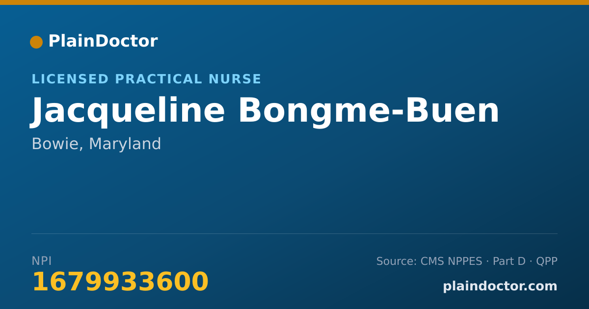 Shareable card for Jacqueline Bongme-Buen - Licensed Practical Nurse, Bowie, MD