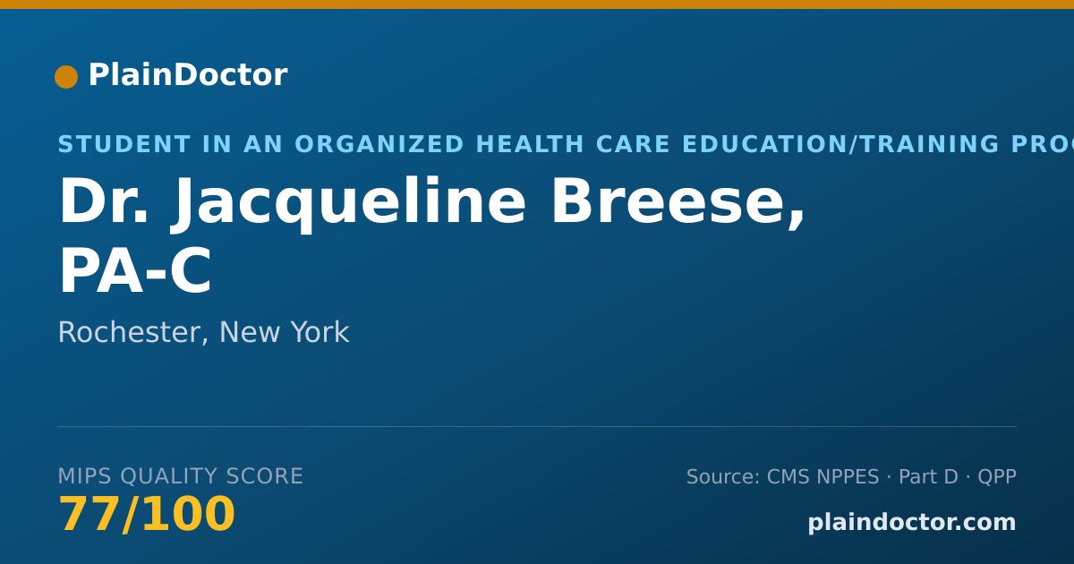 Shareable card for Jacqueline Breese, PA-C - Student in an Organized Health Care Education/Training Program, Rochester, NY
