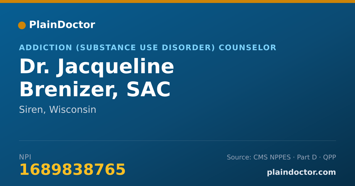 Shareable card for Jacqueline Brenizer, SAC - Addiction (Substance Use Disorder) Counselor, Siren, WI