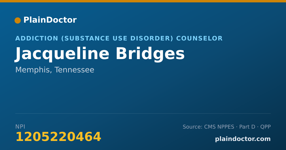 Shareable card for Jacqueline Bridges - Addiction (Substance Use Disorder) Counselor, Memphis, TN