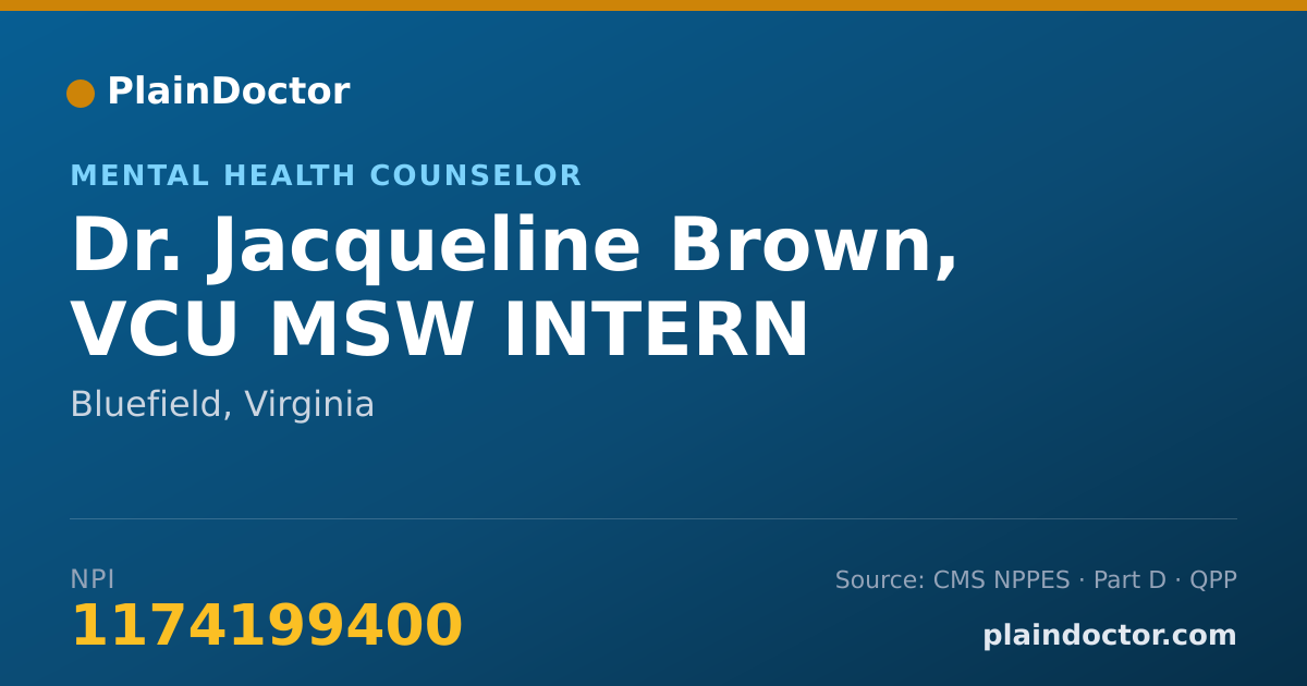Shareable card for Jacqueline Brown, VCU MSW INTERN - Mental Health Counselor, Bluefield, VA