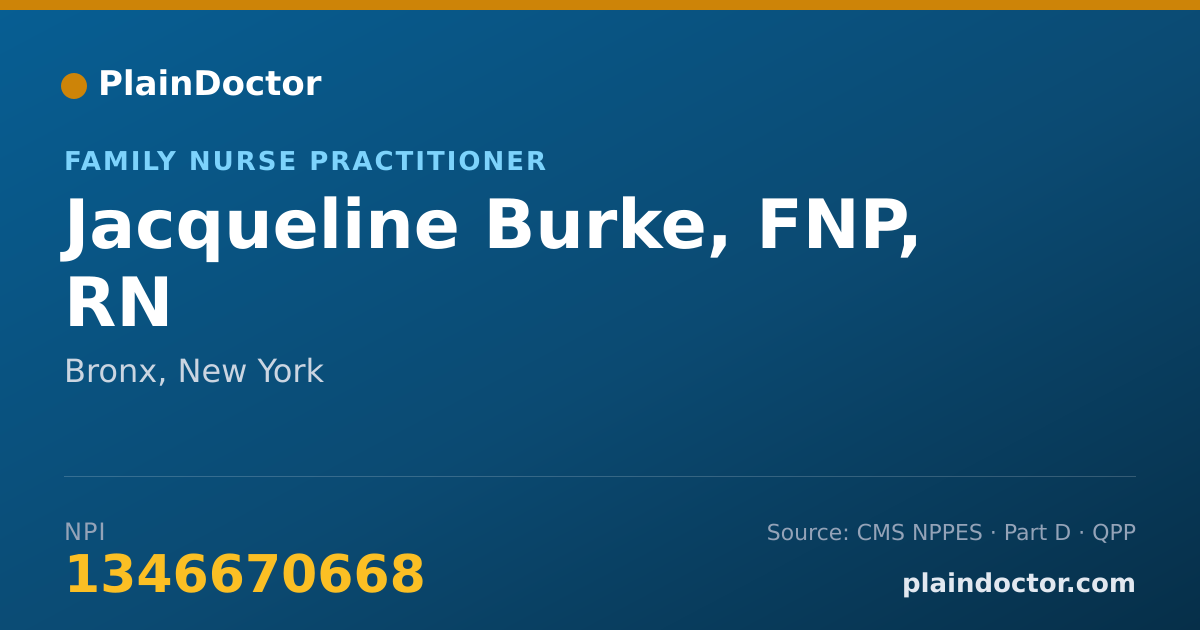 Shareable card for Jacqueline Burke, FNP, RN - Family Nurse Practitioner, Bronx, NY