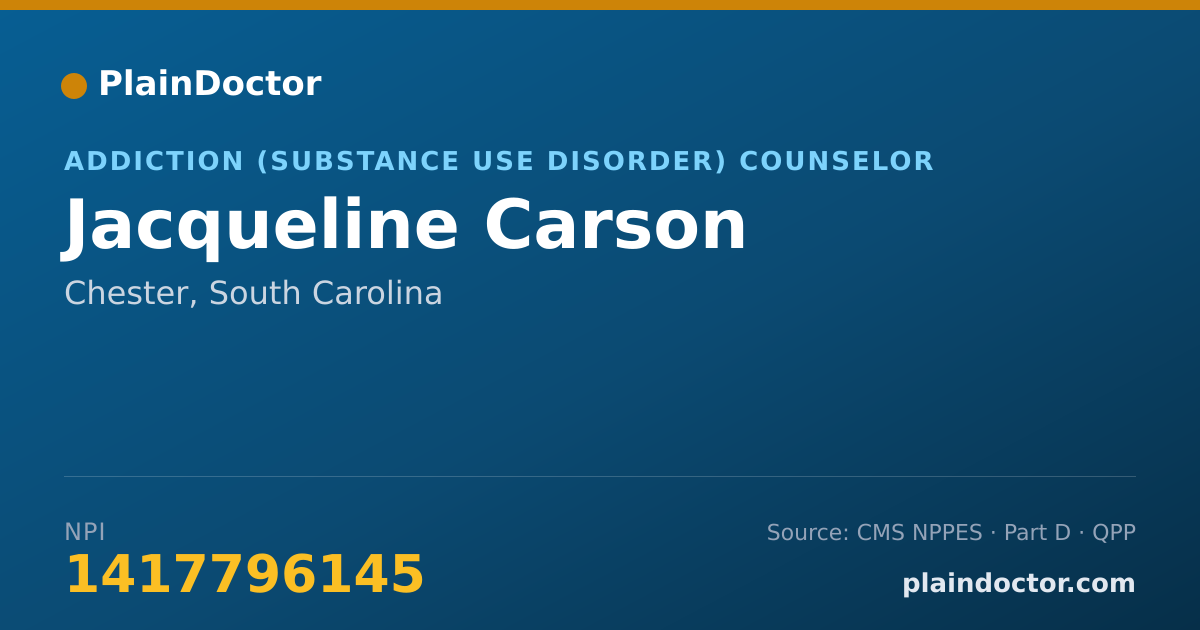 Shareable card for Jacqueline Carson - Addiction (Substance Use Disorder) Counselor, Chester, SC