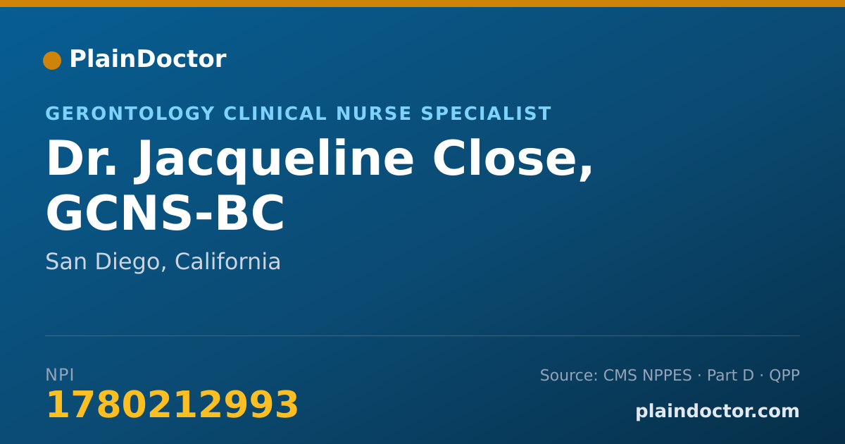 Shareable card for Jacqueline Close, GCNS-BC - Gerontology Clinical Nurse Specialist, San Diego, CA