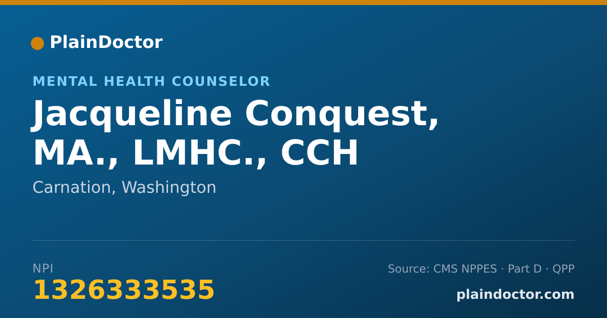 Shareable card for Jacqueline Conquest, MA., LMHC., CCH - Mental Health Counselor, Carnation, WA