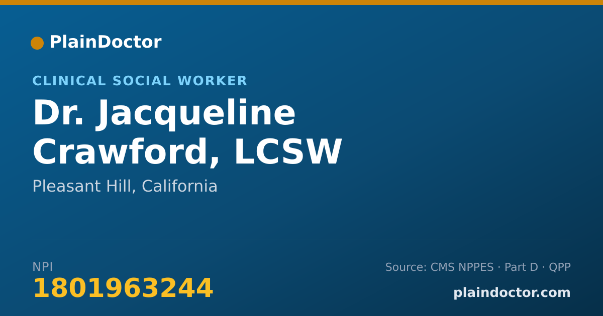 Shareable card for Jacqueline Crawford, LCSW - Clinical Social Worker, Pleasant Hill, CA