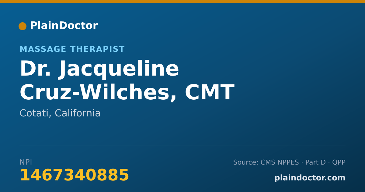 Shareable card for Jacqueline Cruz-Wilches, CMT - Massage Therapist, Cotati, CA