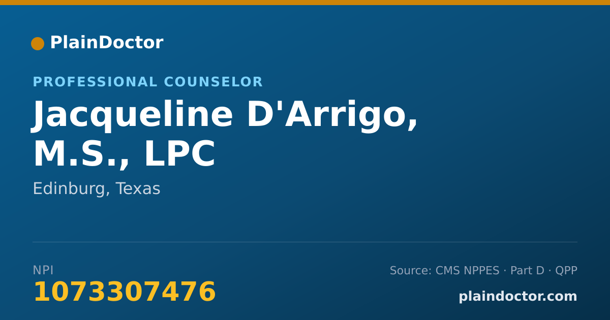 Shareable card for Jacqueline D'Arrigo, M.S., LPC - Mental Health Counselor, Edinburg, TX