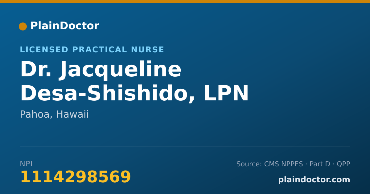 Shareable card for Jacqueline Desa-Shishido, LPN - Licensed Practical Nurse, Pahoa, HI