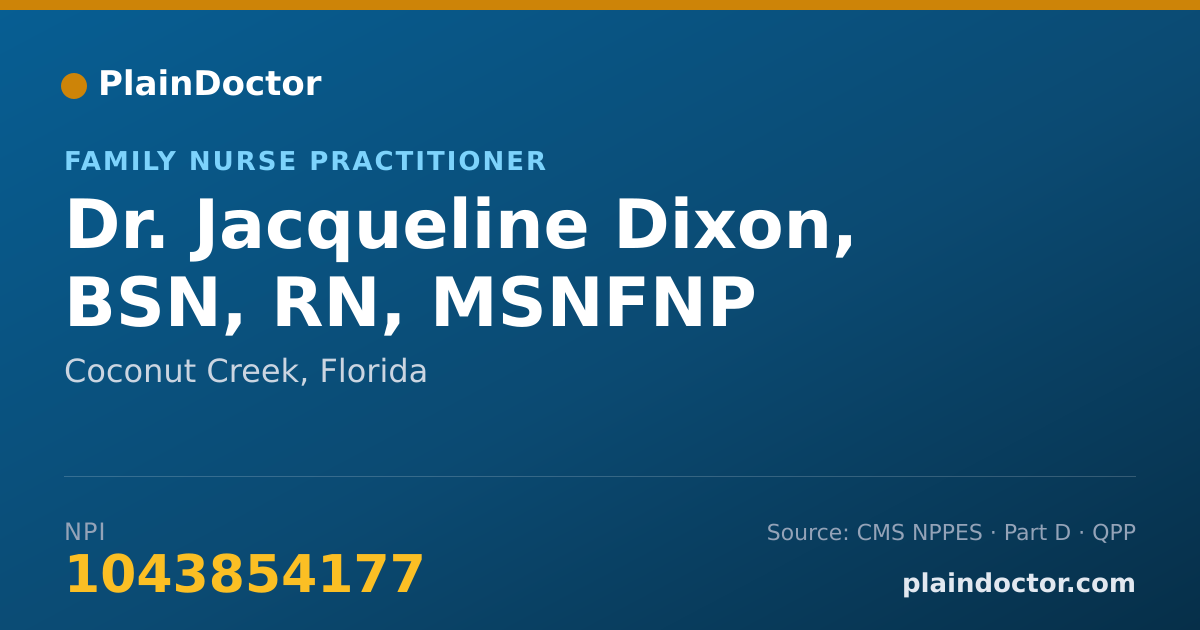 Shareable card for Jacqueline Dixon, BSN, RN, MSNFNP - Family Nurse Practitioner, Coconut Creek, FL