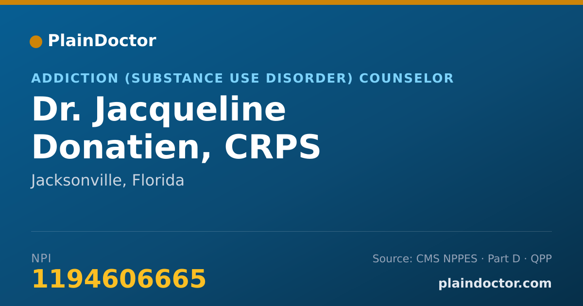 Shareable card for Jacqueline Donatien, CRPS - Addiction (Substance Use Disorder) Counselor, Jacksonville, FL