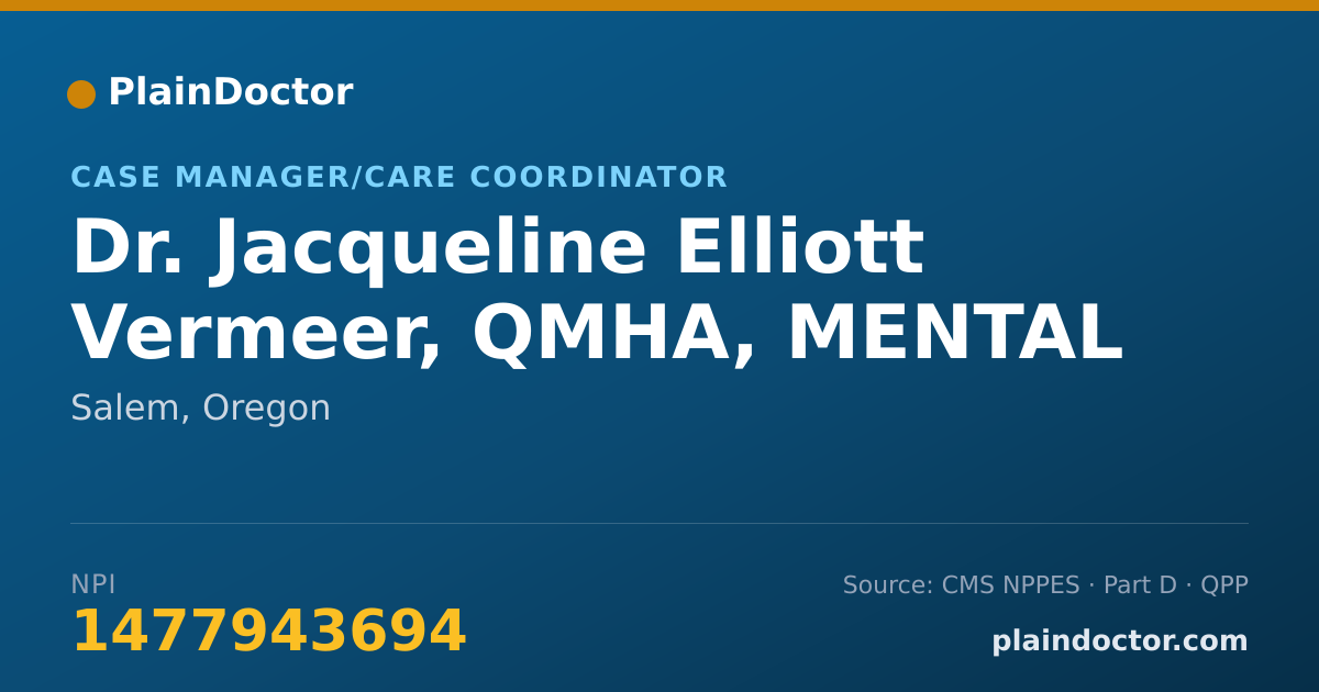 Shareable card for Jacqueline Elliott Vermeer, QMHA, MENTAL HEALTH - Case Manager/Care Coordinator, Salem, OR