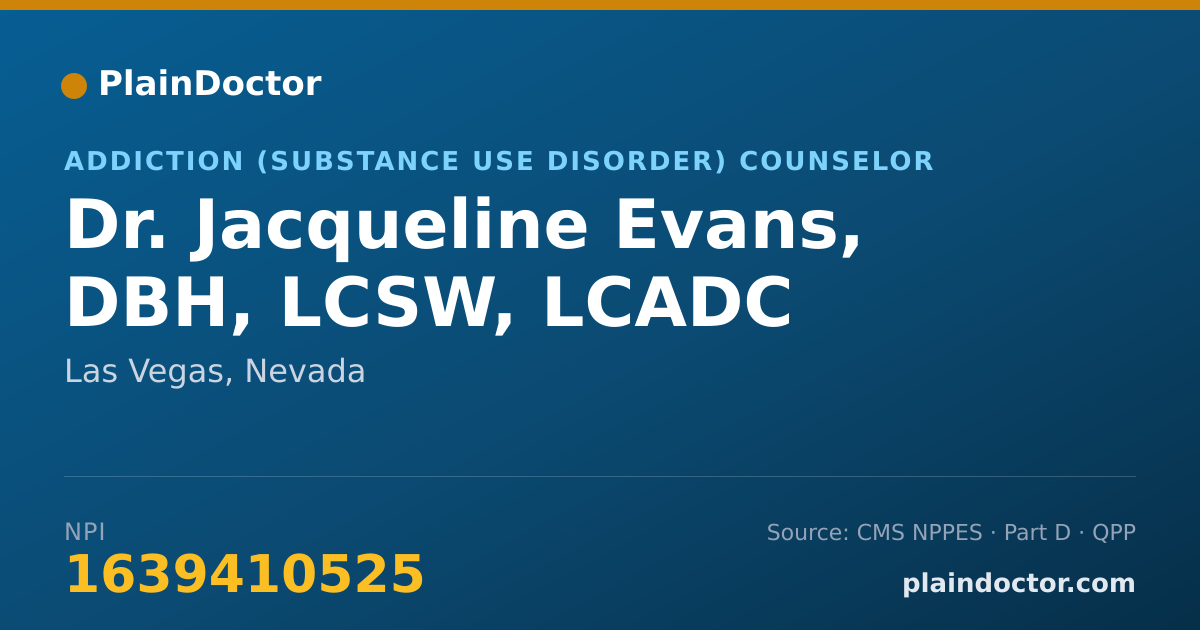Shareable card for Jacqueline Evans, DBH, LCSW, LCADC - Addiction (Substance Use Disorder) Counselor, Las Vegas, NV