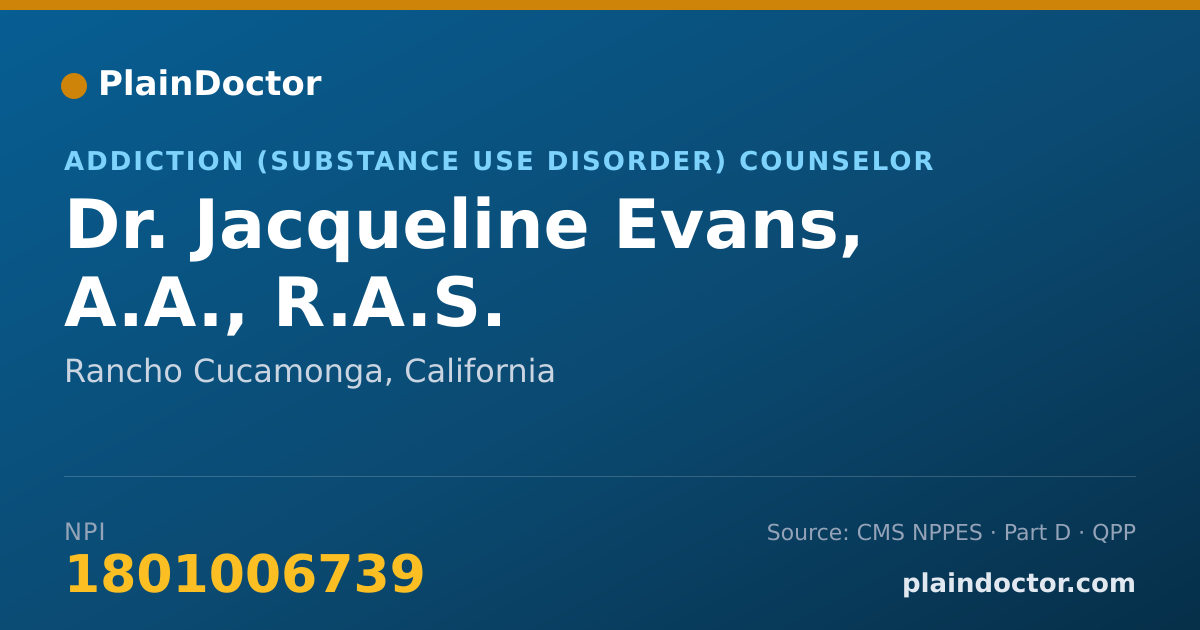 Shareable card for Jacqueline Evans, A.A., R.A.S. - Addiction (Substance Use Disorder) Counselor, Rancho Cucamonga, CA