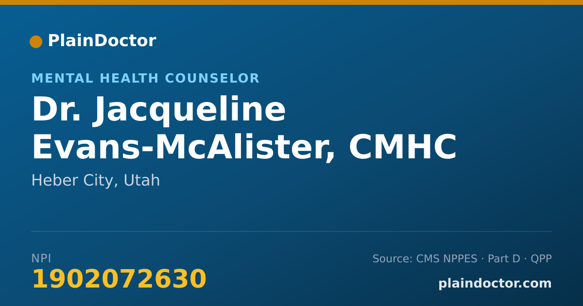 Shareable card for Jacqueline Evans-McAlister, CMHC - Mental Health Counselor, Heber City, UT