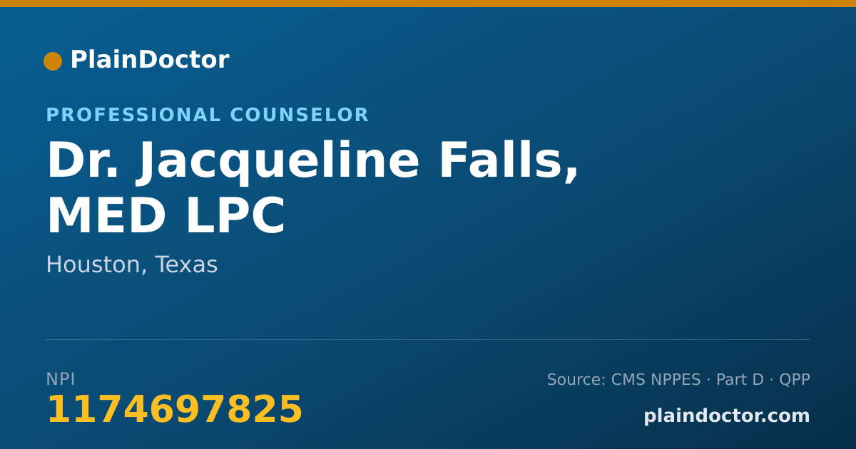 Shareable card for Jacqueline Falls, MED LPC - Professional Counselor, Houston, TX