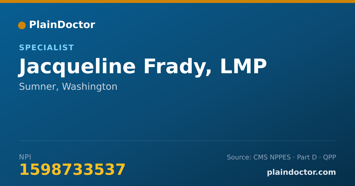 Shareable card for Jacqueline Frady, LMP - Specialist, Sumner, WA