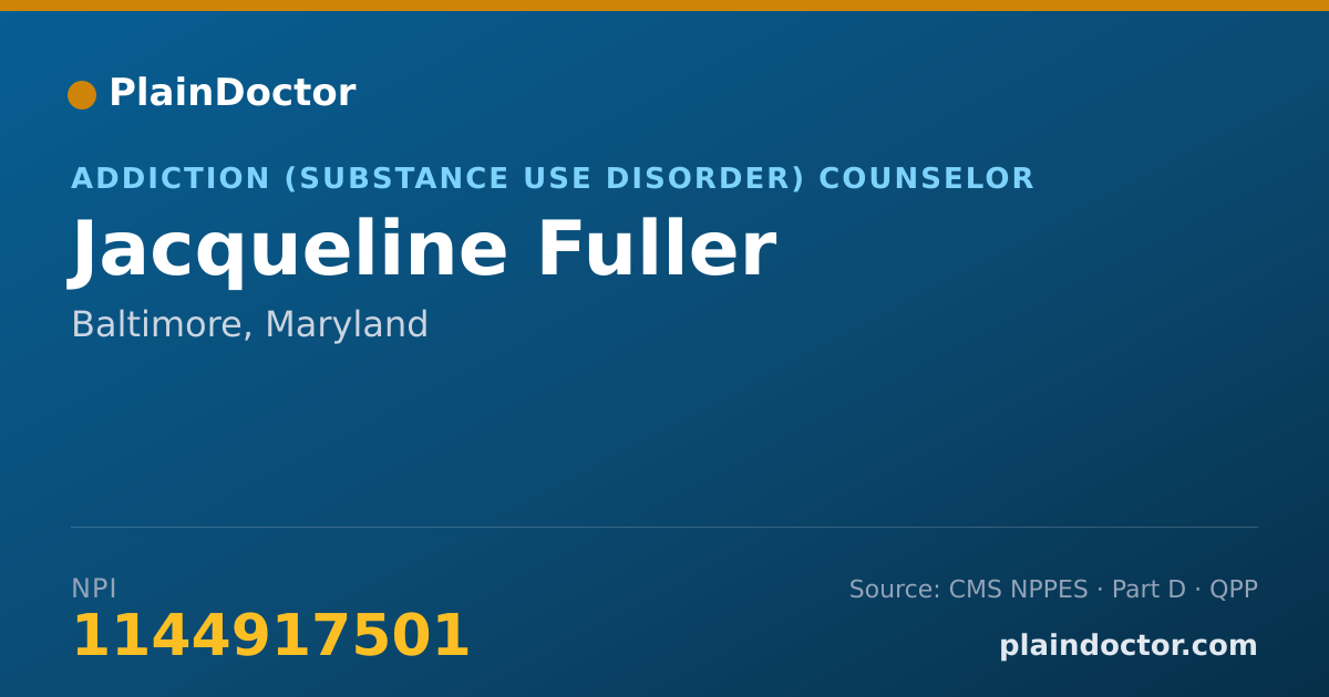 Shareable card for Jacqueline Fuller - Addiction (Substance Use Disorder) Counselor, Baltimore, MD
