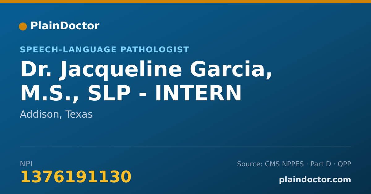 Shareable card for Jacqueline Garcia, M.S., SLP - INTERN - Speech-Language Pathologist, Addison, TX