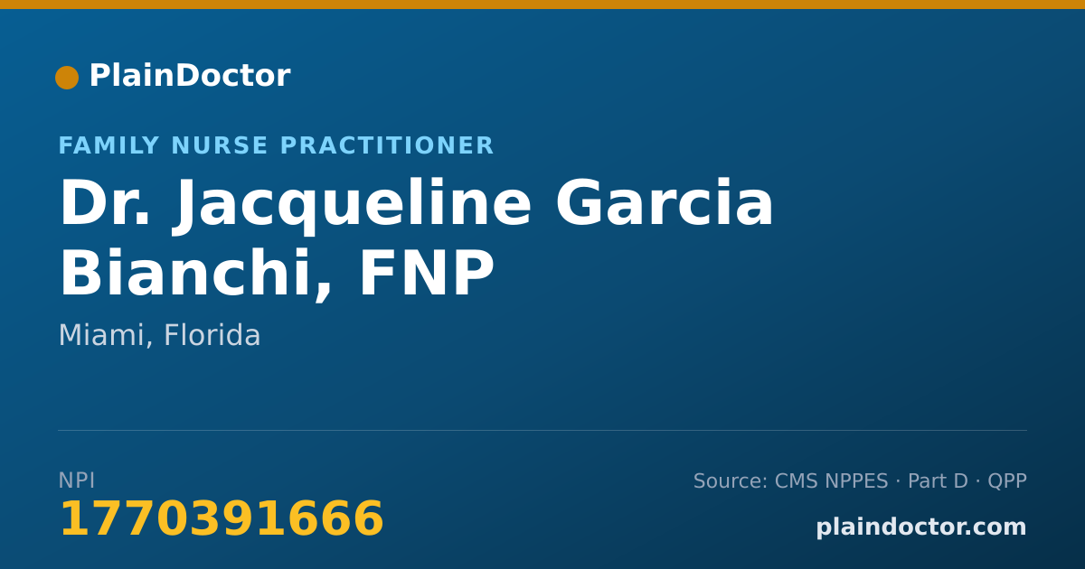 Shareable card for Jacqueline Garcia Bianchi, FNP - Family Nurse Practitioner, Miami, FL