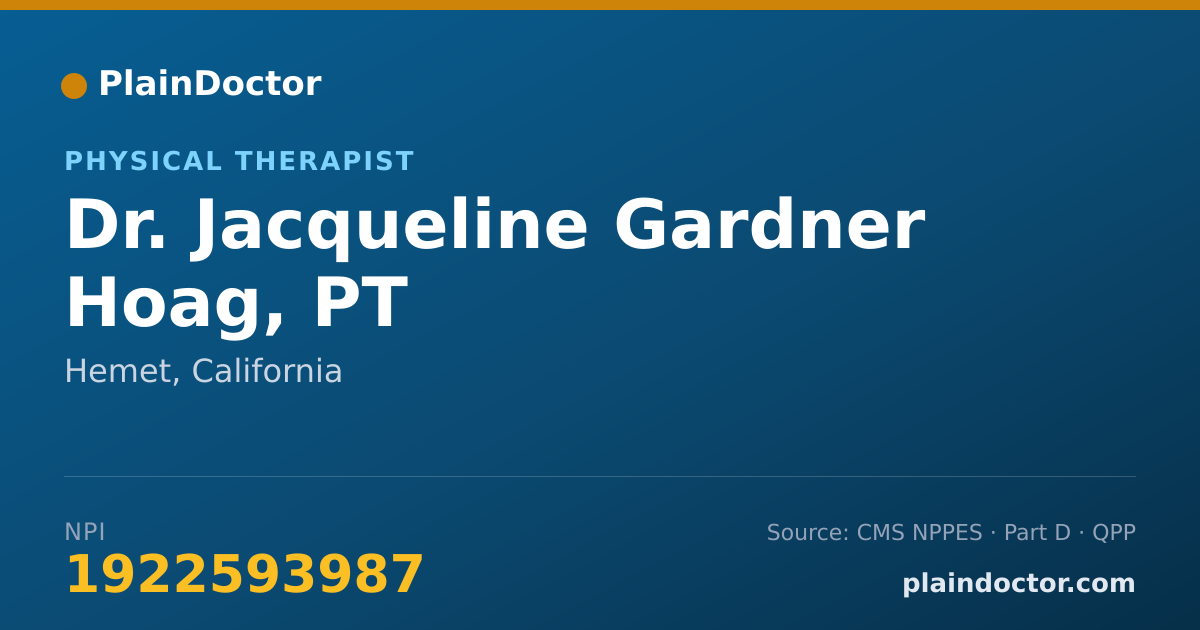 Shareable card for Jacqueline Gardner Hoag, PT - Physical Therapist, Hemet, CA