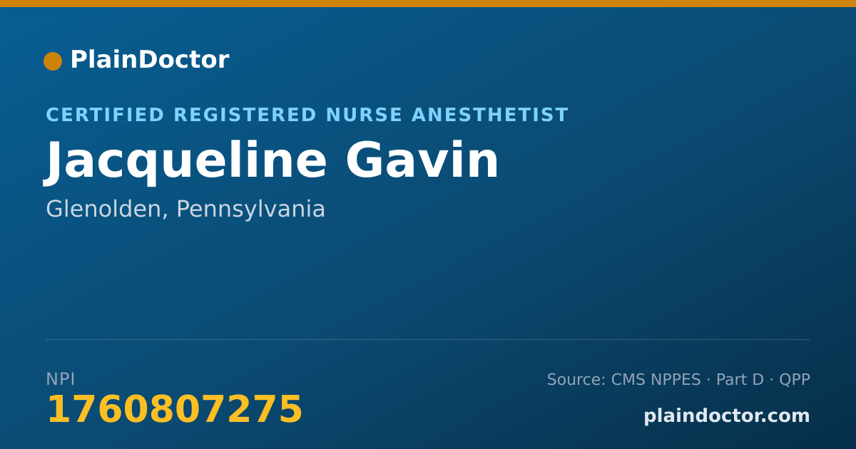Shareable card for Jacqueline Gavin - Certified Registered Nurse Anesthetist, Glenolden, PA