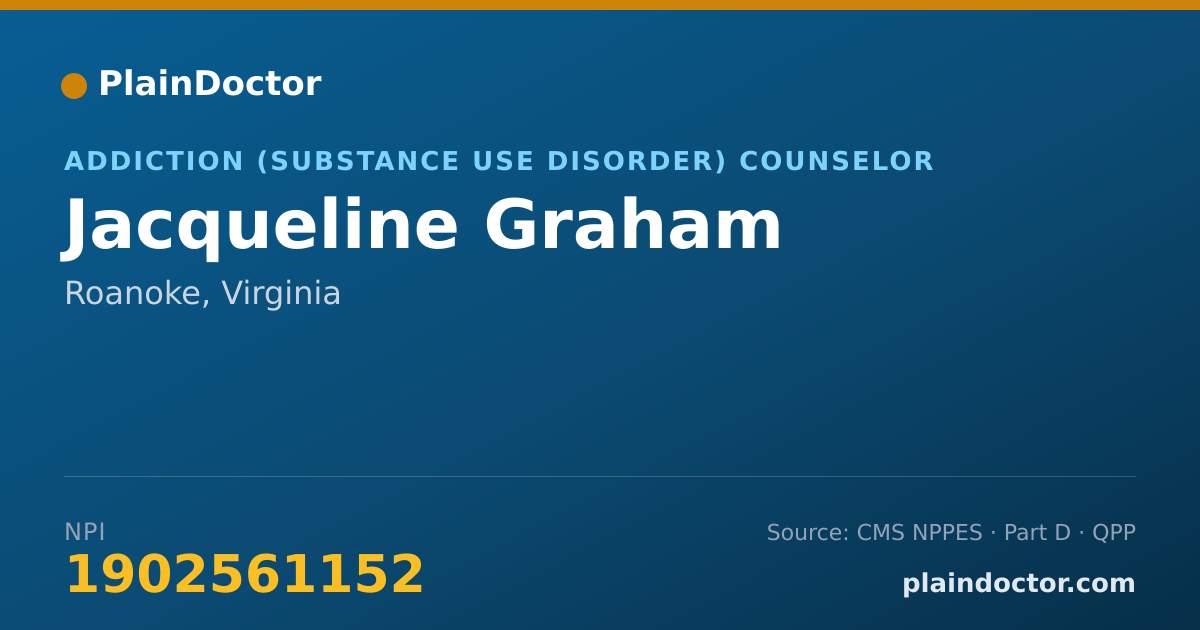 Shareable card for Jacqueline Graham - Addiction (Substance Use Disorder) Counselor, Roanoke, VA