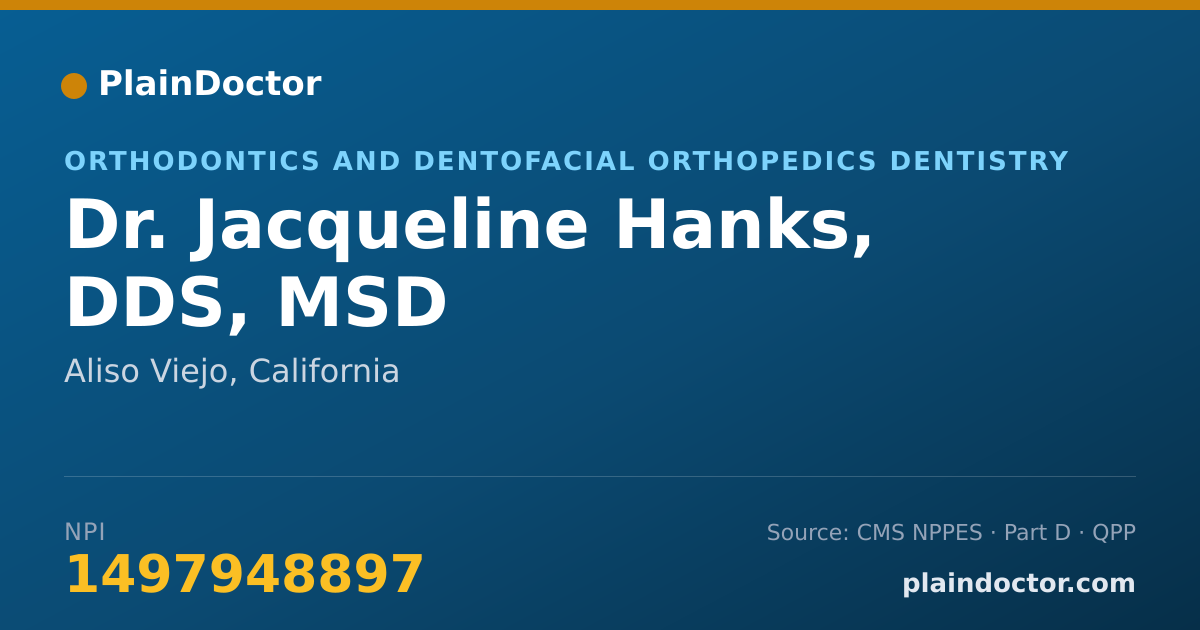 Shareable card for Jacqueline Hanks, DDS, MSD - Orthodontics and Dentofacial Orthopedics Dentistry, Aliso Viejo, CA
