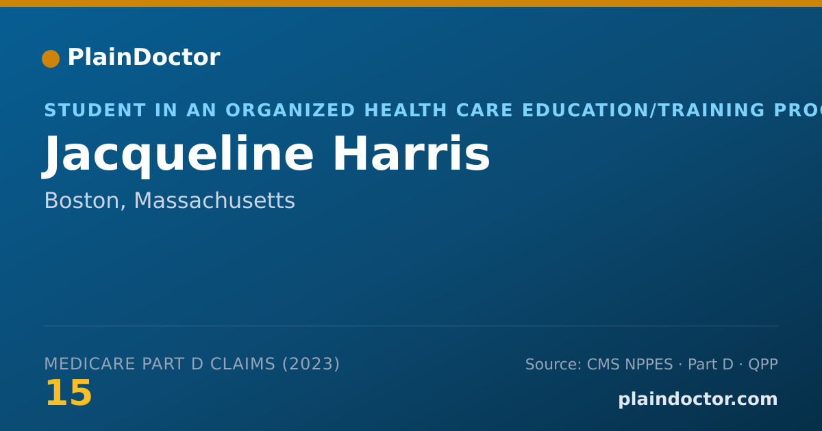 Shareable card for Jacqueline Harris - Student in an Organized Health Care Education/Training Program, Boston, MA