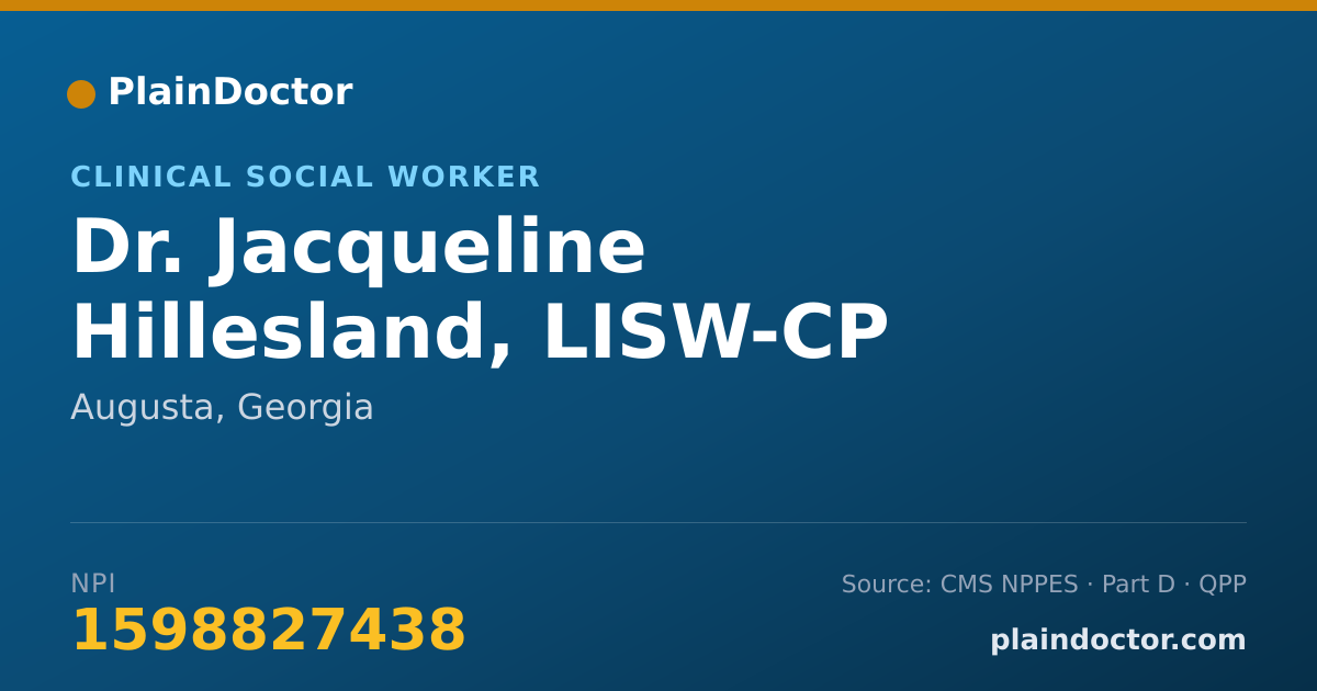 Shareable card for Jacqueline Hillesland, LISW-CP - Clinical Social Worker, Augusta, GA