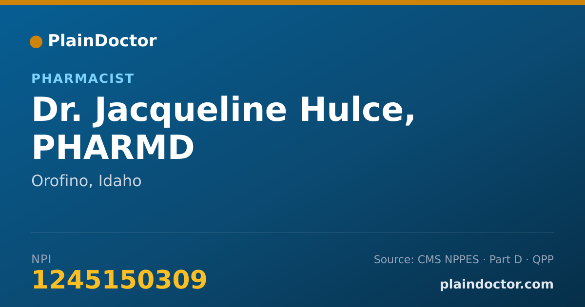 Shareable card for Jacqueline Hulce, PHARMD - Pharmacist, Orofino, ID