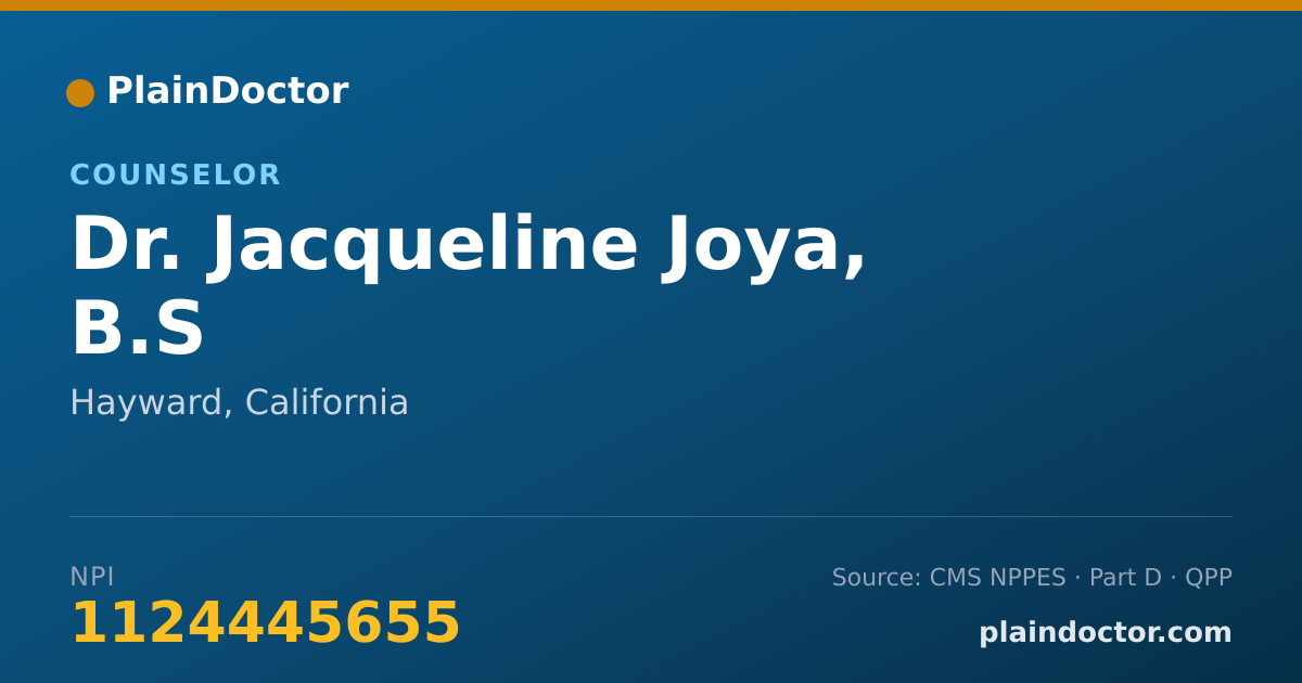 Shareable card for Jacqueline Joya, B.S - Counselor, Hayward, CA